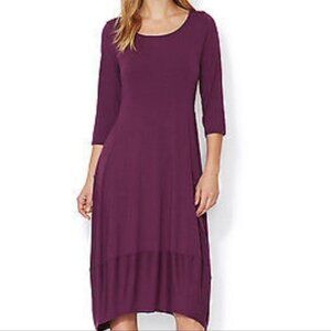 Eileen Fisher Women's Size Large Purple Knit 3/4 Sleeve Bubble Hem Maxie Dress